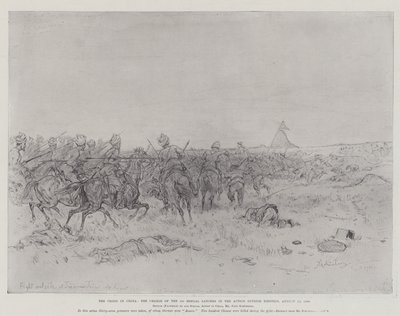 De crisis in China, de aanval van de 1e Bengal Lancers in de actie buiten Tientsin, 19 augustus 1900 door Johann Nepomuk Schonberg